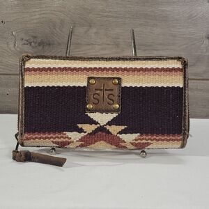 STS Ranchwear Southwestern Stripe Tapestry Leather Zip Around Wallet